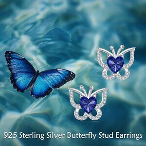 Sapphire Butterfly Stud Earrings 925 Sterling Silver NWT